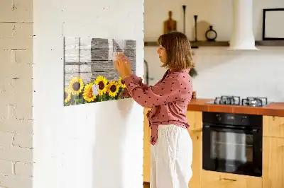 Magnetisch glazen schrijfbord met motief van zonnebloemen