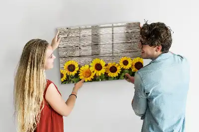 Magnetisch glazen schrijfbord met motief van zonnebloemen