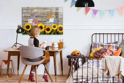 Magnetisch glazen schrijfbord met motief van zonnebloemen