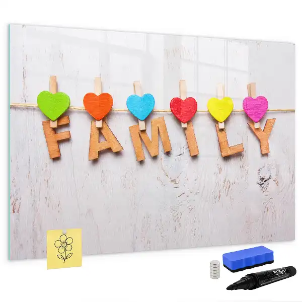 Beschrijfbaar glazen magneetbord met familie design