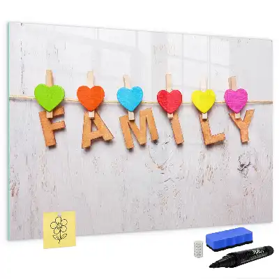 Beschrijfbaar glazen magneetbord met familie design