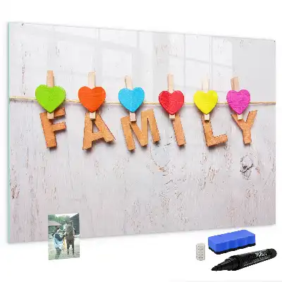 Beschrijfbaar glazen magneetbord met familie design