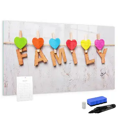 Beschrijfbaar glazen magneetbord met familie design