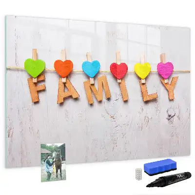 Beschrijfbaar glazen magneetbord met familie design