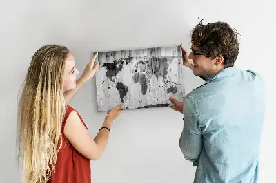 Wereldkaart op hout magnetisch glazen schrijfbord voor notities en foto's
