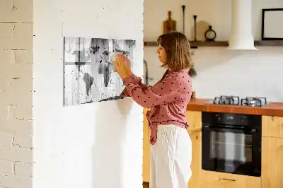 Wereldkaart op hout magnetisch glazen schrijfbord voor notities en foto's
