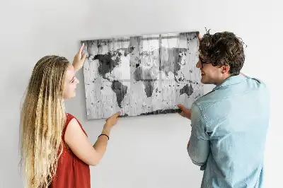 Wereldkaart op hout magnetisch glazen schrijfbord voor notities en foto's