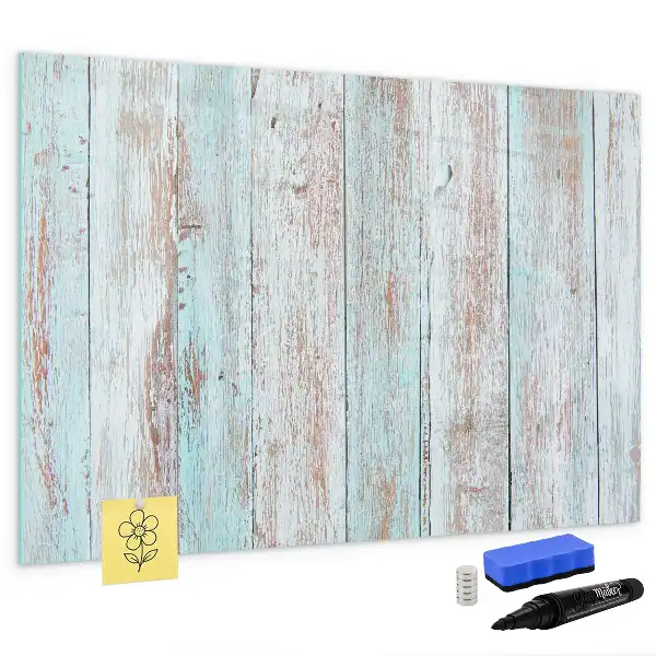 Beschrijfbaar glazen magneetbord in pastelkleurig houtdesign
