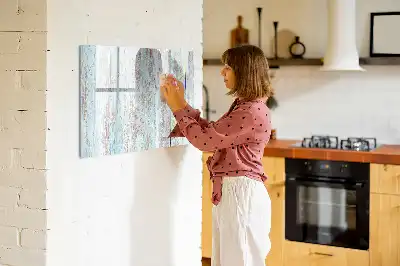 Beschrijfbaar glazen magneetbord in pastelkleurig houtdesign