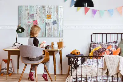 Beschrijfbaar glazen magneetbord in pastelkleurig houtdesign