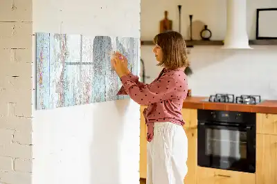 Beschrijfbaar glazen magneetbord in pastelkleurig houtdesign