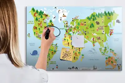 Magnetisch glazen schrijfbord met wereldkaart uitvoering met culturele wereldkaart voor notities en foto's