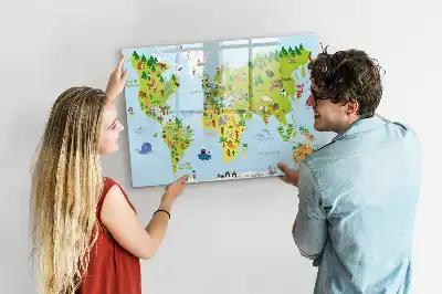 Magnetisch glazen schrijfbord met wereldkaart uitvoering met culturele wereldkaart voor notities en foto's