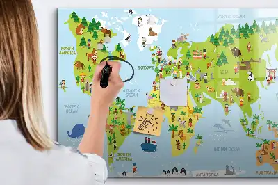 Magnetisch glazen schrijfbord met wereldkaart uitvoering met culturele wereldkaart voor notities en foto's
