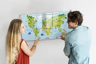 Magnetisch glazen schrijfbord met wereldkaart uitvoering met culturele wereldkaart voor notities en foto's