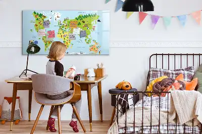 Magnetisch glazen schrijfbord met wereldkaart uitvoering met culturele wereldkaart voor notities en foto's