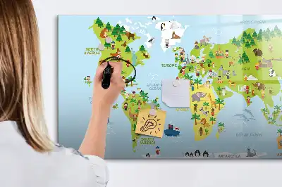 Magnetisch glazen schrijfbord met wereldkaart uitvoering met culturele wereldkaart voor notities en foto's
