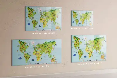 Magnetisch glazen schrijfbord met wereldkaart uitvoering met culturele wereldkaart voor notities en foto's