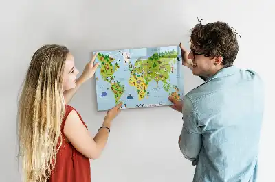 Magnetisch glazen schrijfbord met wereldkaart uitvoering met culturele wereldkaart voor notities en foto's