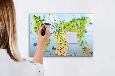 Magnetisch glazen schrijfbord met wereldkaart uitvoering met culturele wereldkaart voor notities en foto's