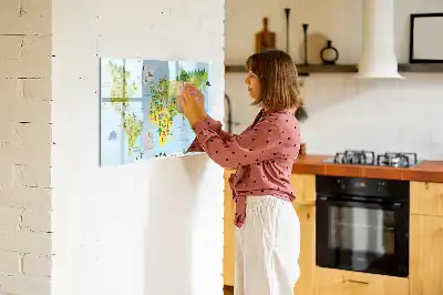 Magnetisch glazen schrijfbord met wereldkaart uitvoering met culturele wereldkaart voor notities en foto's