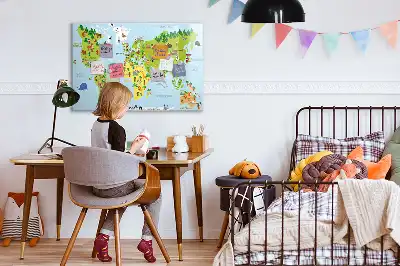 Magnetisch glazen schrijfbord met wereldkaart uitvoering met culturele wereldkaart voor notities en foto's