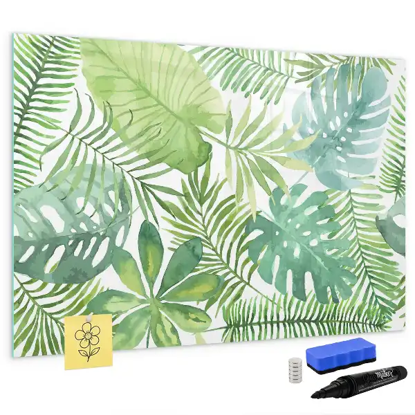 Magnetisch glazen memobord met motief van exotische bladeren