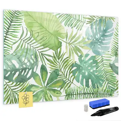 Magnetisch glazen memobord met motief van exotische bladeren