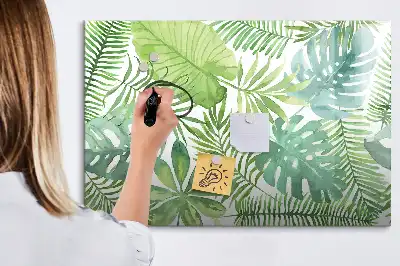 Magnetisch glazen memobord met motief van exotische bladeren