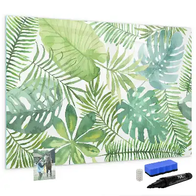 Magnetisch glazen memobord met motief van exotische bladeren