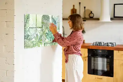 Magnetisch glazen memobord met motief van exotische bladeren