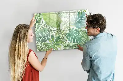 Magnetisch glazen memobord met motief van exotische bladeren