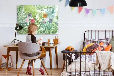 Magnetisch glazen memobord met motief van exotische bladeren