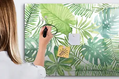 Magnetisch glazen memobord met motief van exotische bladeren