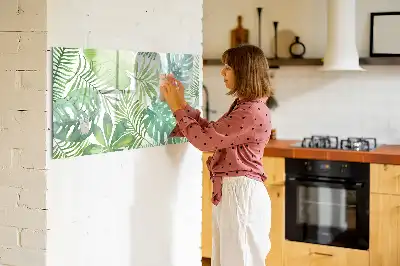 Magnetisch glazen memobord met motief van exotische bladeren