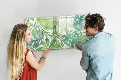 Magnetisch glazen memobord met motief van exotische bladeren