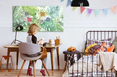 Magnetisch glazen memobord met motief van exotische bladeren