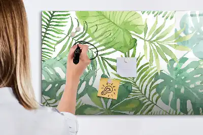 Magnetisch glazen memobord met motief van exotische bladeren