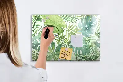 Magnetisch glazen memobord met motief van exotische bladeren