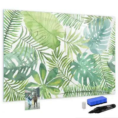 Magnetisch glazen memobord met motief van exotische bladeren
