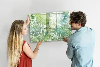 Magnetisch glazen memobord met motief van exotische bladeren