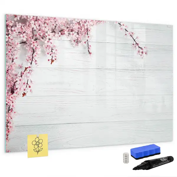 Magnetisch glazen schrijfbord met motief van lentebloemen