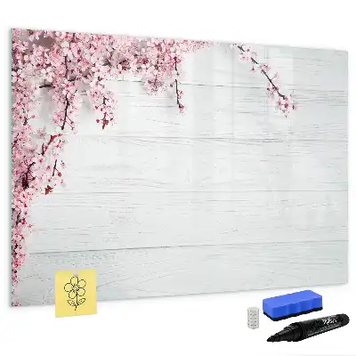 Magnetisch glazen schrijfbord met motief van lentebloemen