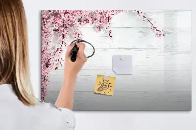 Magnetisch glazen schrijfbord met motief van lentebloemen