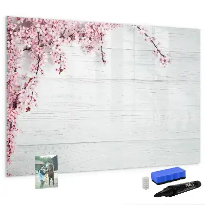 Magnetisch glazen schrijfbord met motief van lentebloemen