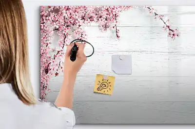 Magnetisch glazen schrijfbord met motief van lentebloemen
