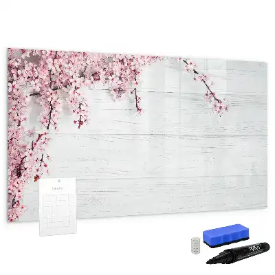 Magnetisch glazen schrijfbord met motief van lentebloemen