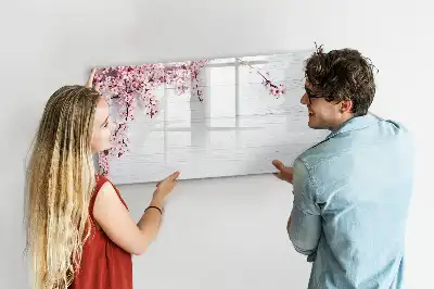 Magnetisch glazen schrijfbord met motief van lentebloemen