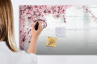 Magnetisch glazen schrijfbord met motief van lentebloemen