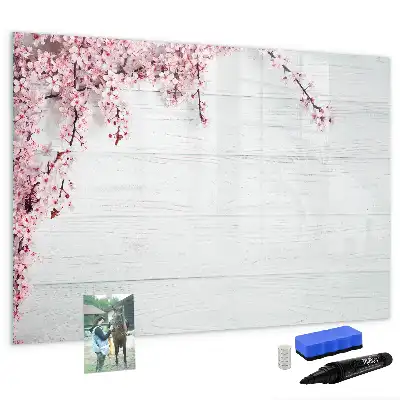 Magnetisch glazen schrijfbord met motief van lentebloemen
